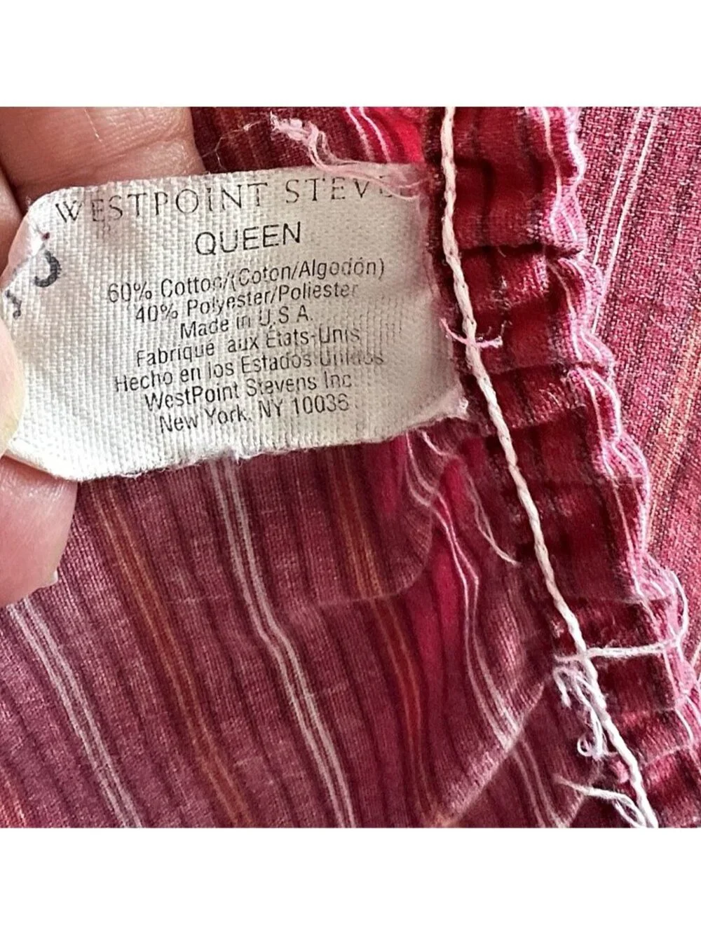 4 Pc QUEEN Sheet Set Stripe Burgundy Pinstripe West Point Stevens Made in USA